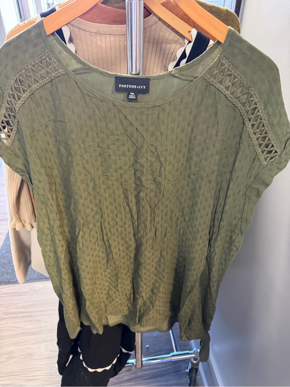 Olive Green Short Sleeve Textured Top